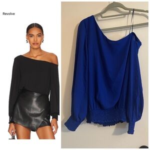NWT REVOLVE Krisa One Shoulder Blue Long Sleeve Blouse